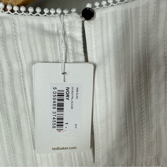 Ted Baker Silais Double Frill Cotton Blouse Ivory Size 1 US 2 - Picture 13 of 14